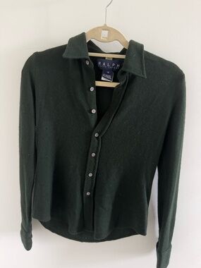 Ralph Lauren Dark Green Silk-Cashmere Button Cardigan